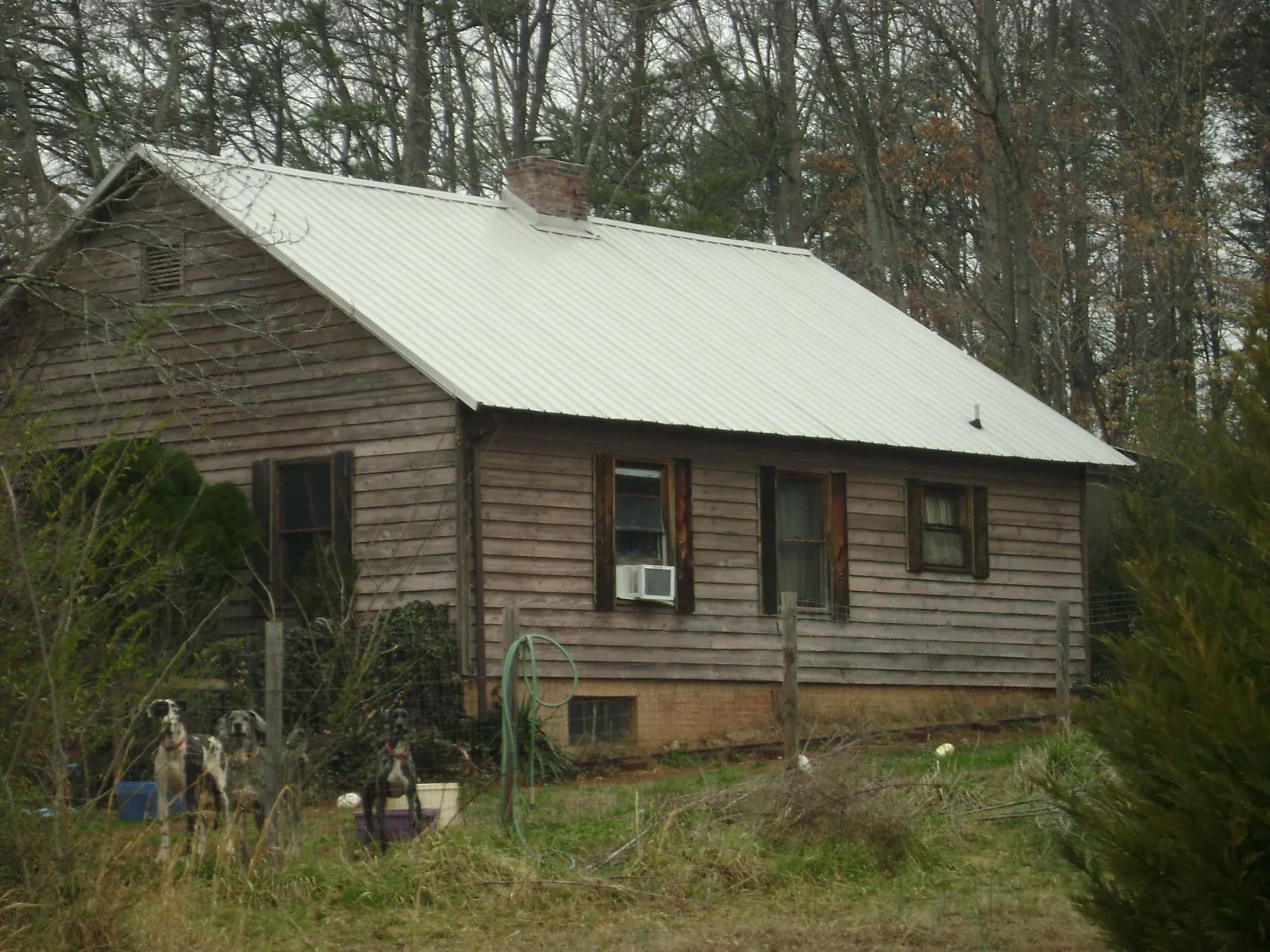 White metal roof on an old wood sided farmhouse, from a Metal Roof Installation job in San Quentin